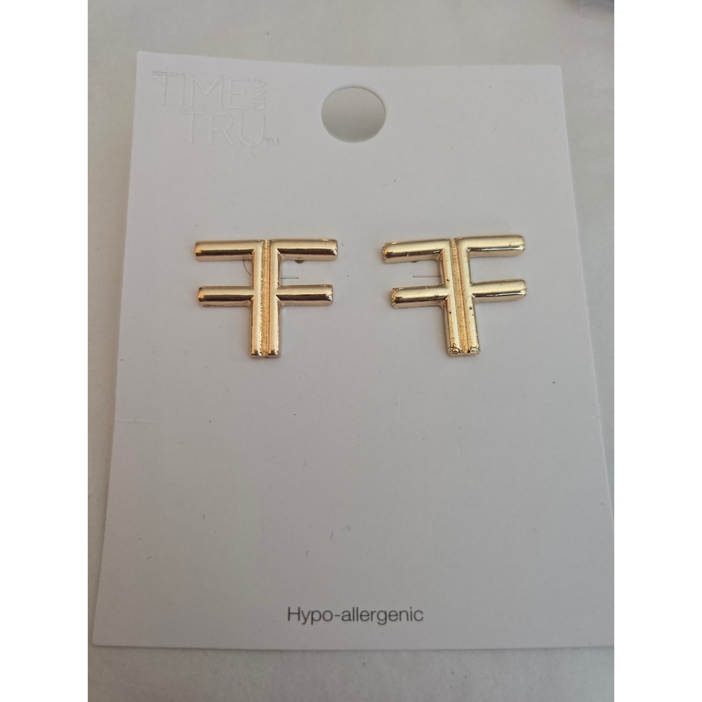 Time and Tru Gold Tone Architectural Geometric Stud Earrings Hypoallergenic NWT